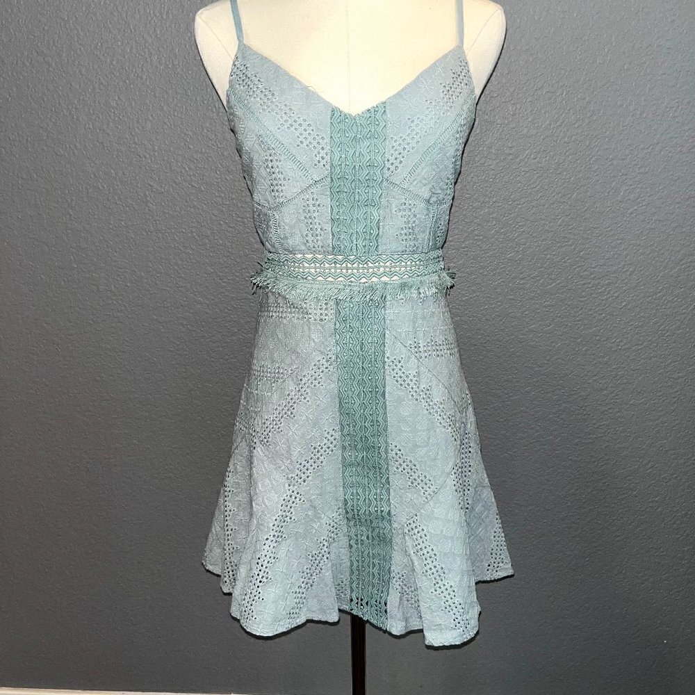 SAINTS + SECRETS Lace Sahara Mini Dress Eyelet Embroidered Corset Bustier-Sage-S